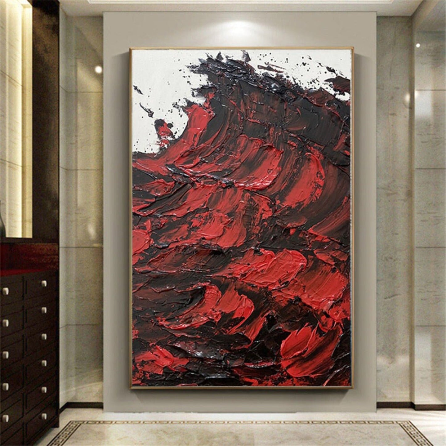 Red Black Palette Knife 100% Hand Painted Artwork