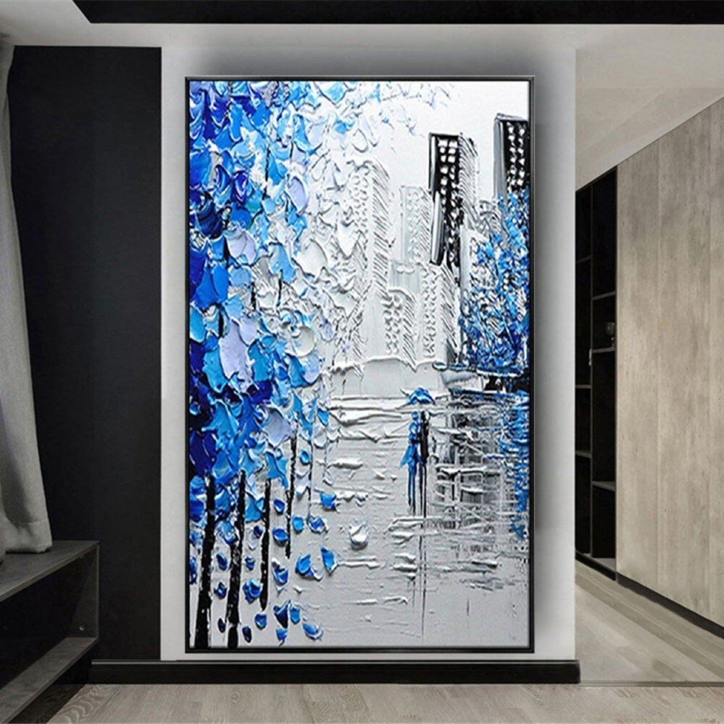 Couple in Rain 100% Hand Painted Palette Knife Art