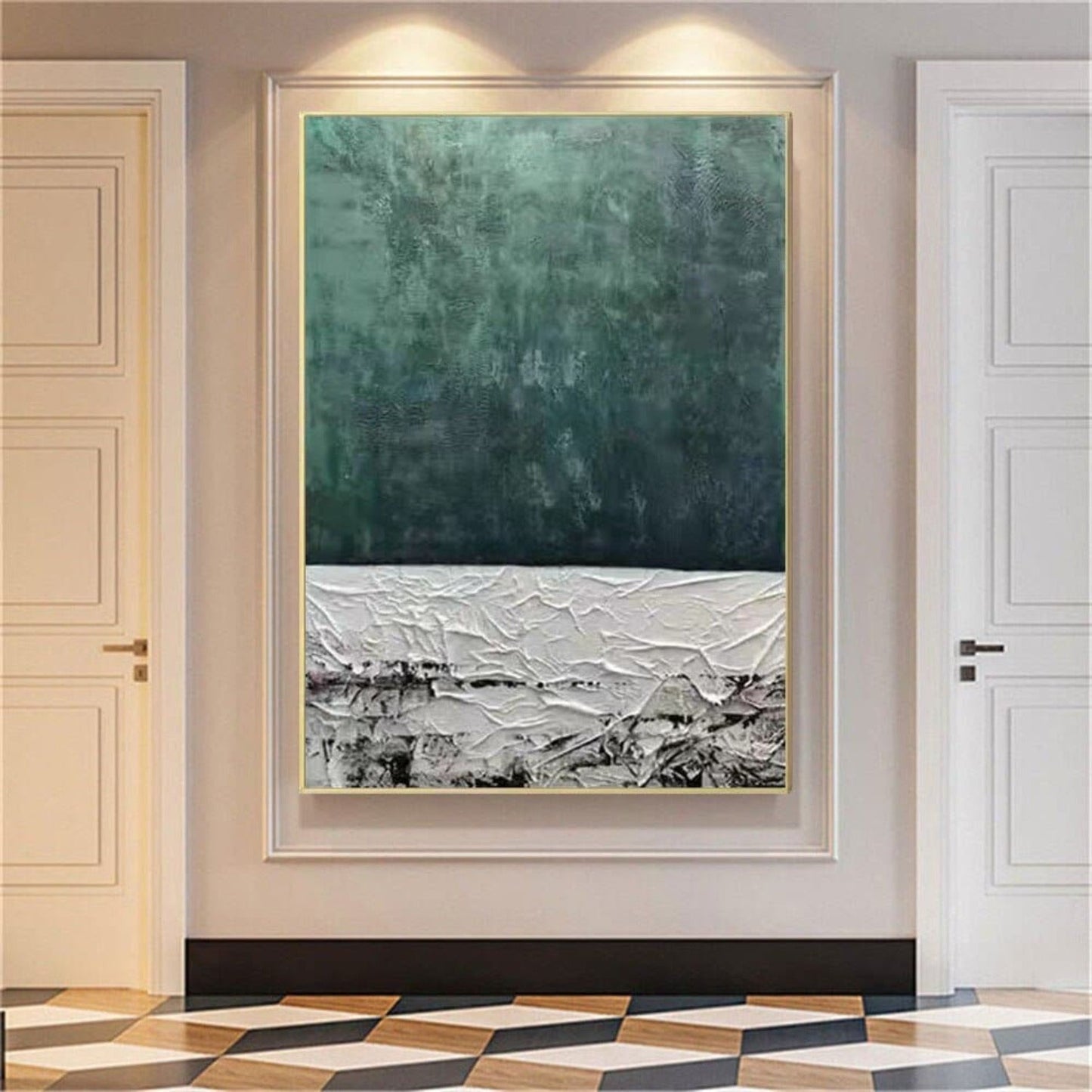 3D Textured Green 100% Hand Painted Minimalist Art