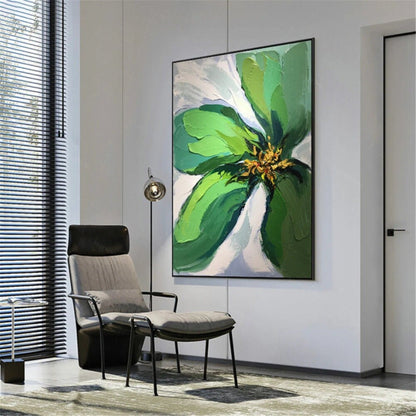 Heavy Textured Green 100% Hand Painted Floral Art