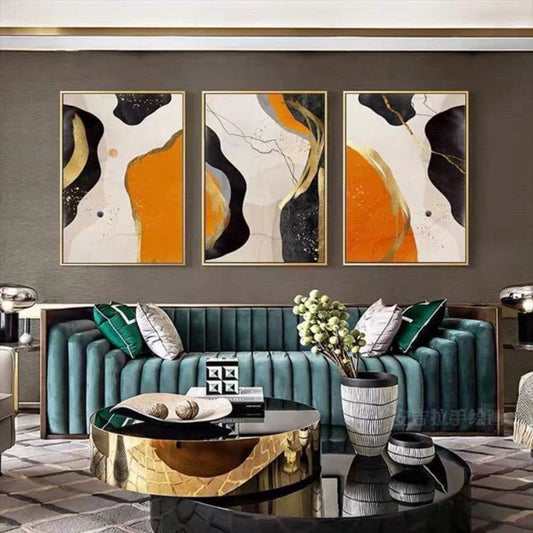 Orange Black Charming Set of 3 100% Hand Painted Art