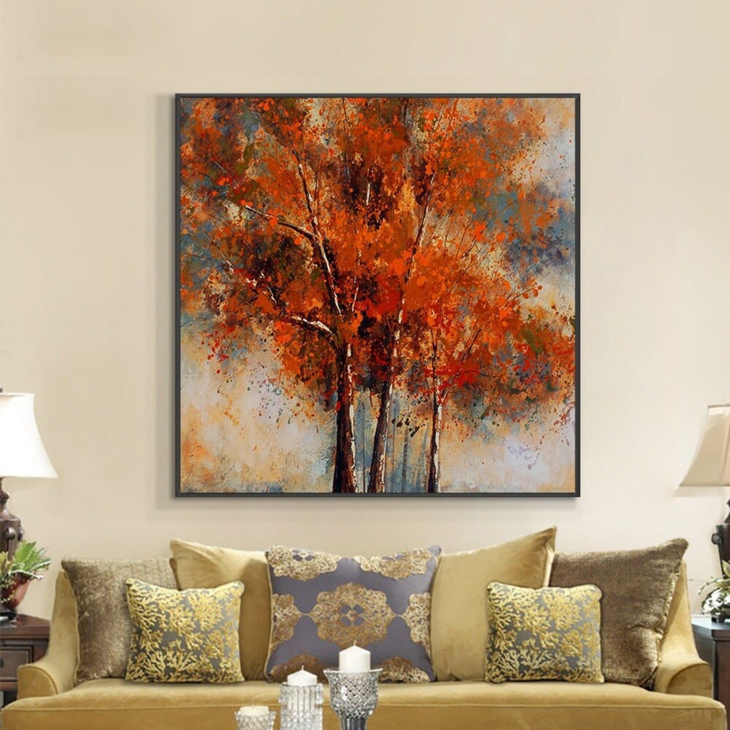 Acrylic Autumn Birch Trees Contemporary Painting