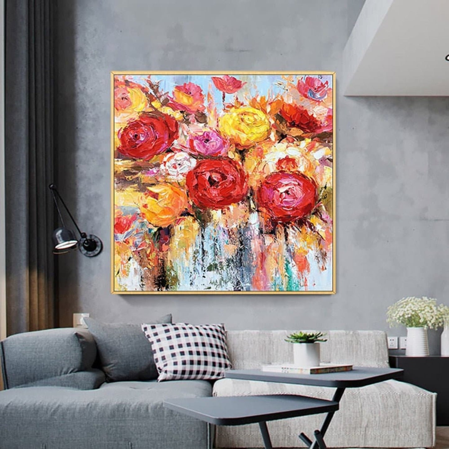 Colourful Blooming Roses Textured Floral Painting