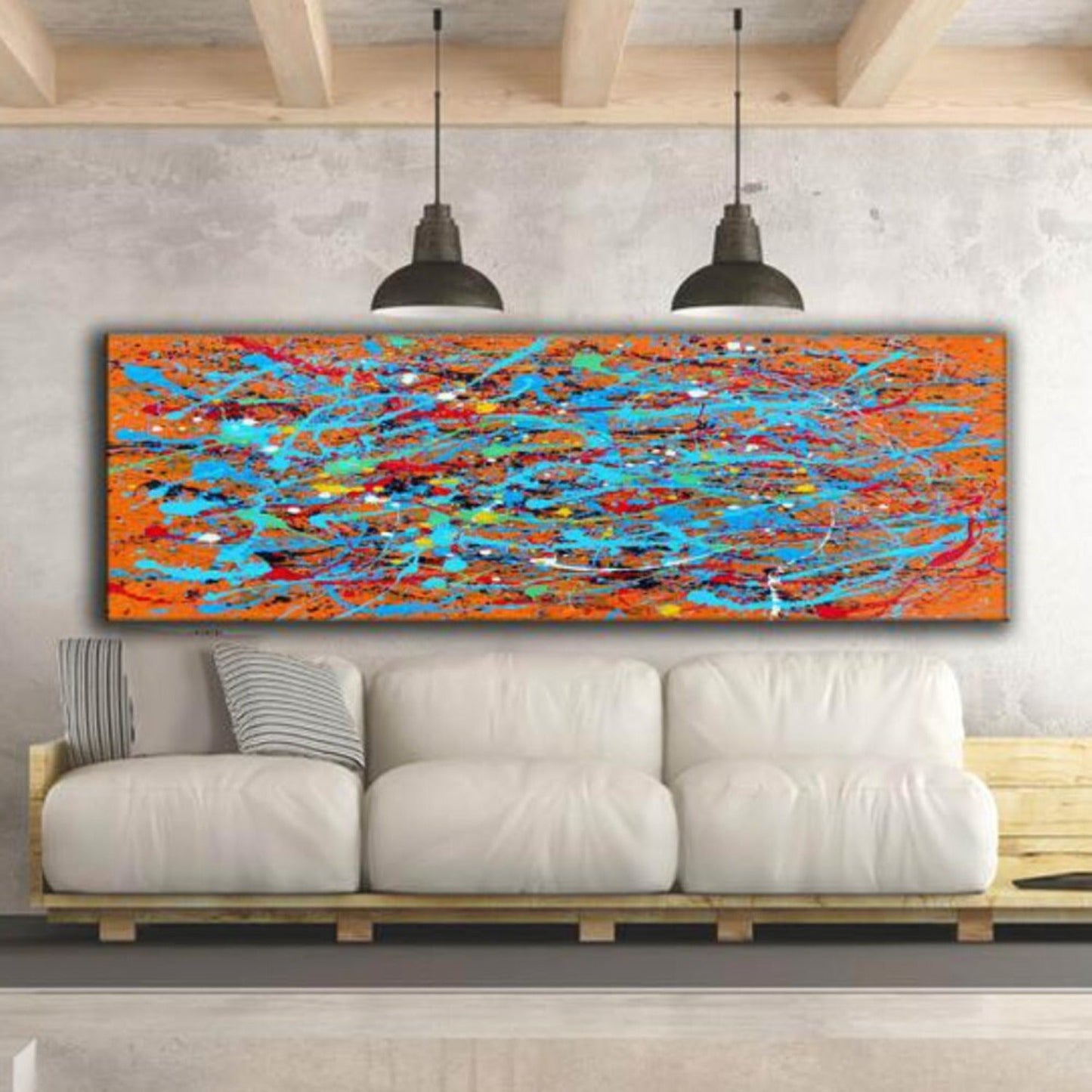 Large Colourful Abstract Pollock Style Replica Oil Painting