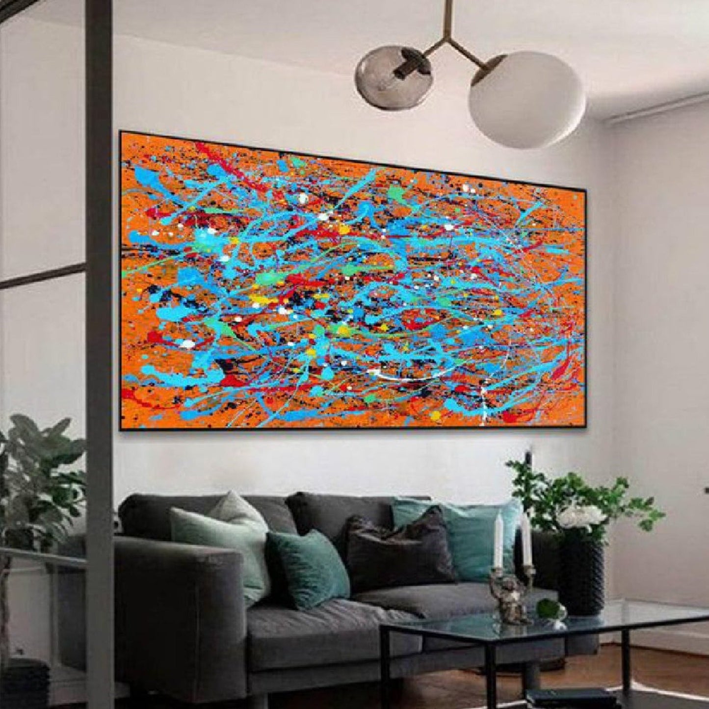 Large Colourful Abstract Pollock Style Replica Oil Painting