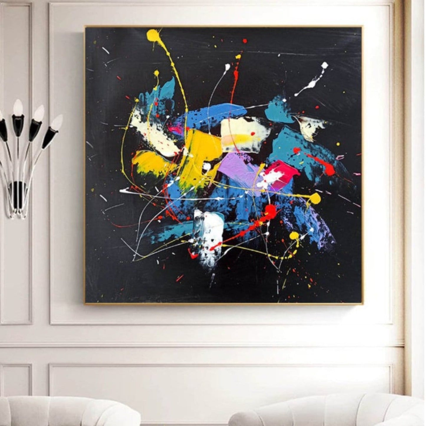 Abstract Black Iconic Jackson Inspired Pollock Oil Painting