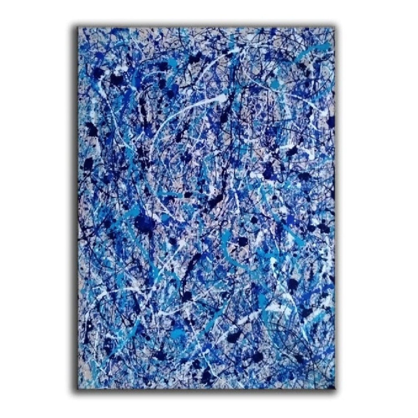 Abstract Blue 100% Hand Painted Pollock-influenced Art