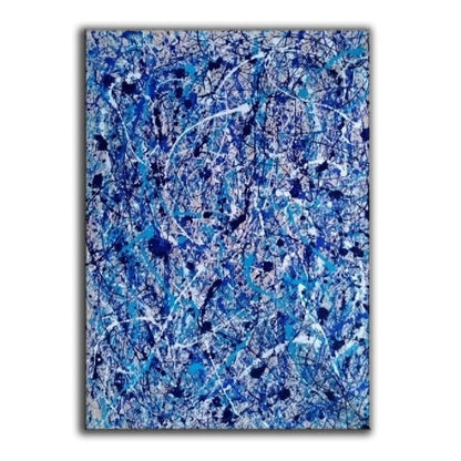 Abstract Blue 100% Hand Painted Pollock-influenced Art