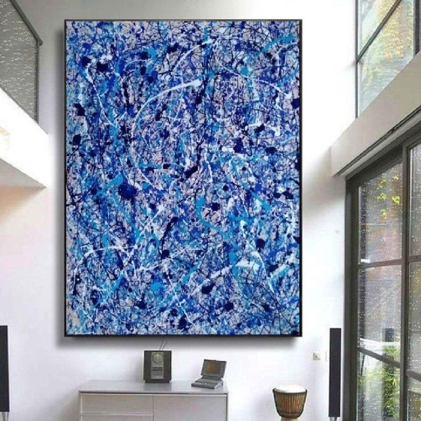 Abstract Blue 100% Hand Painted Pollock-influenced Art