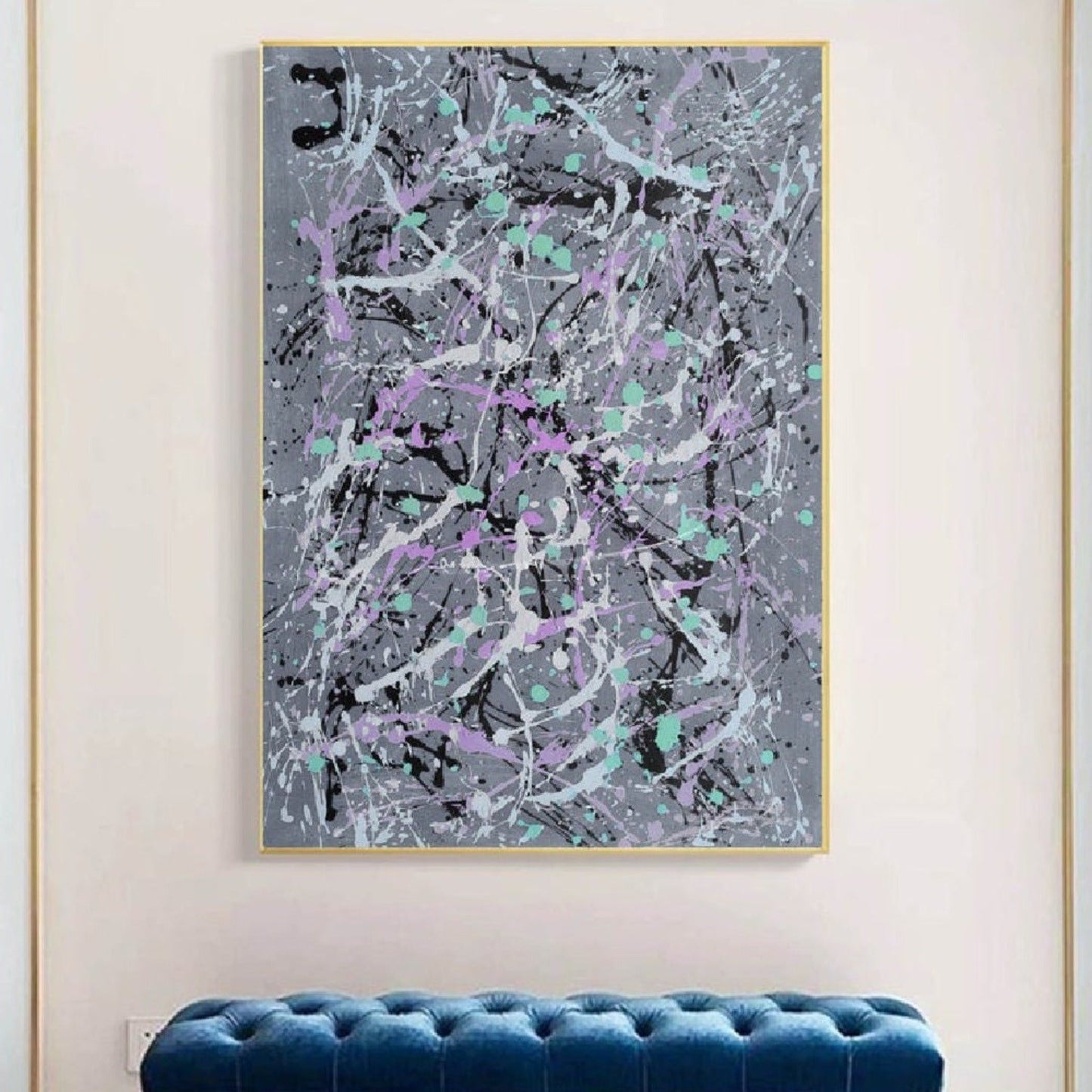 Grey Drip Style 100% Hand Painted Pollock Style Replica Art