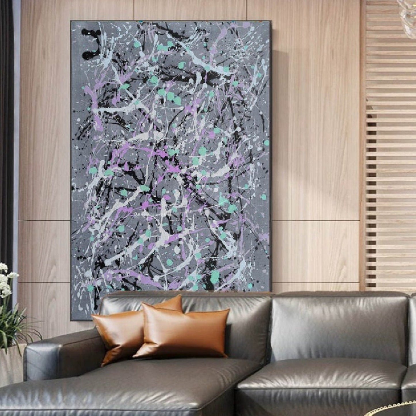 Grey Drip Style 100% Hand Painted Pollock Style Replica Art