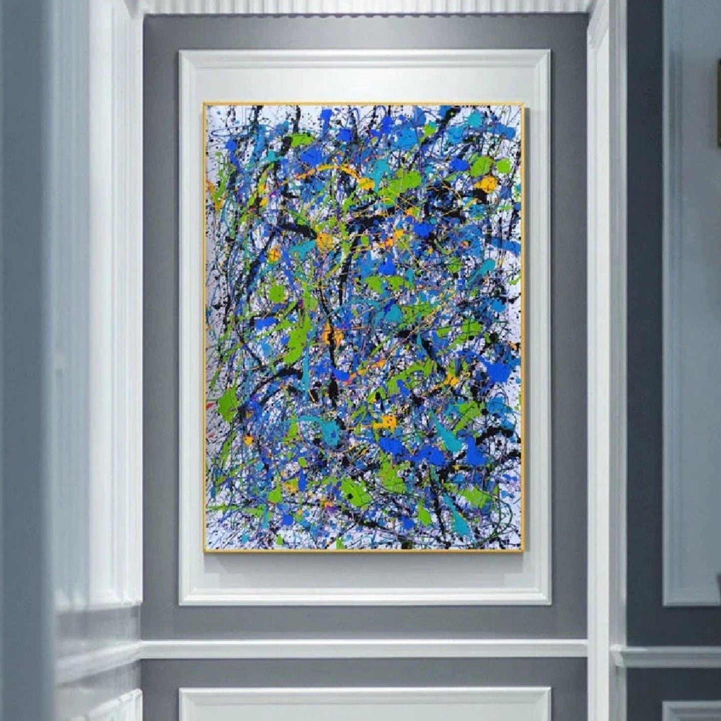 Pollock Influenced Composition of Blue Green Wall Art