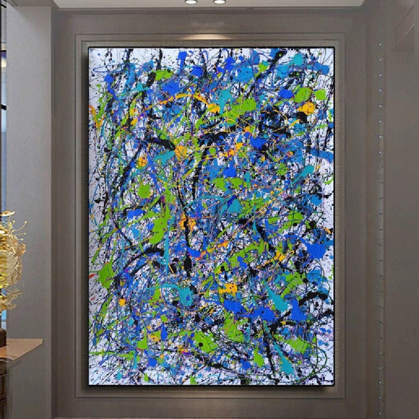 Pollock Influenced Composition of Blue Green Wall Art