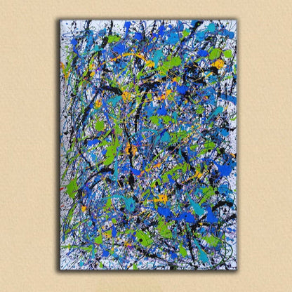 Pollock Influenced Composition of Blue Green Wall Art