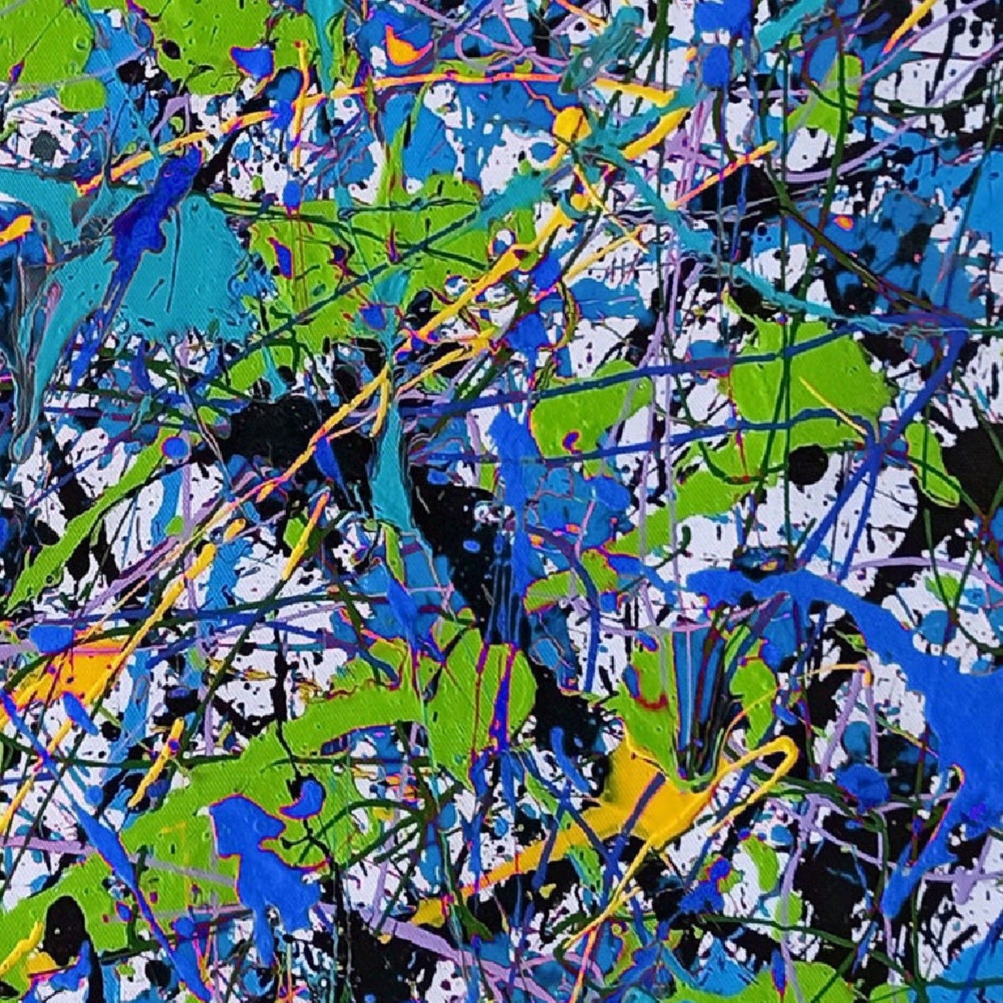 Pollock Influenced Composition of Blue Green Wall Art