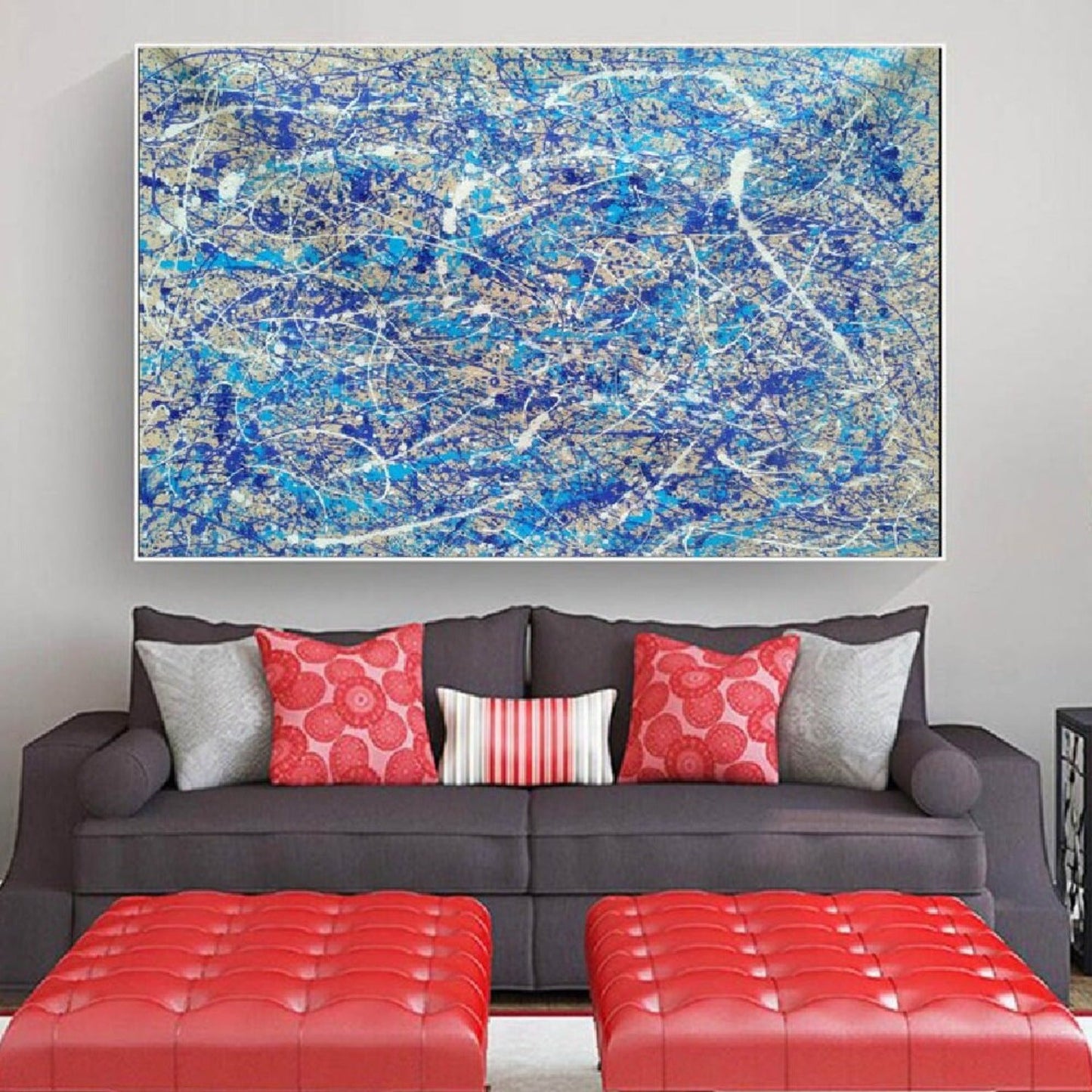 Jackson Pollock Inspired Blue Acrylic Modern Art