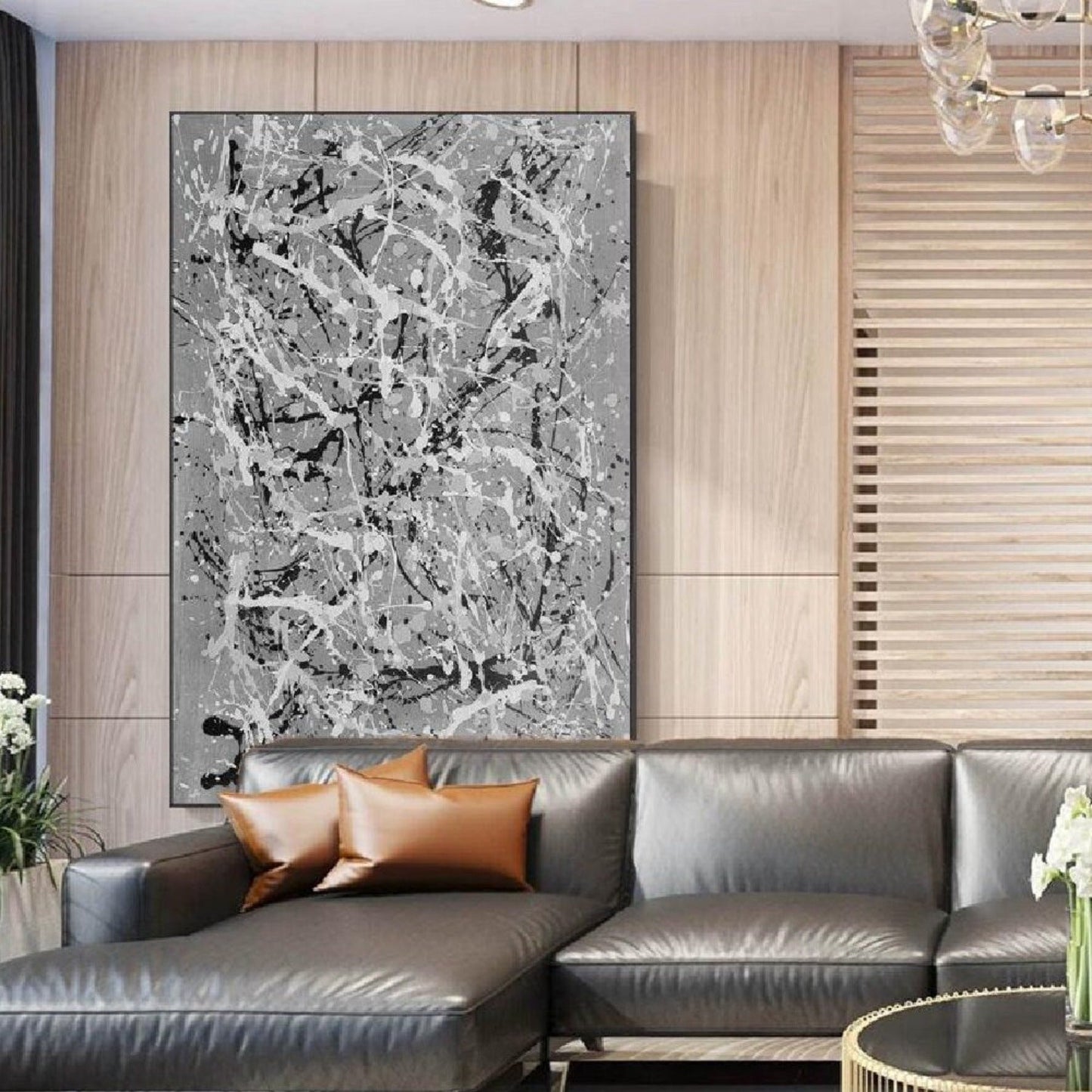 Grey 100% Hand Painted Jackson Pollock Style Inspired Artwork