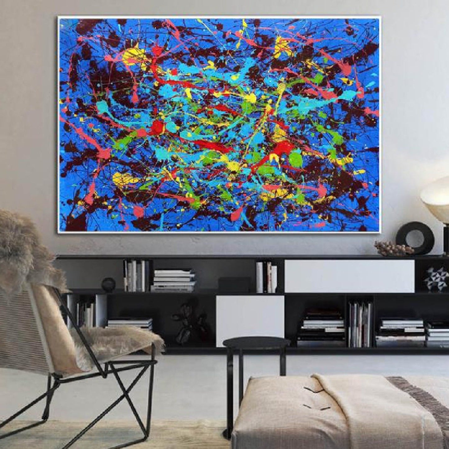 Blue Jackson Pollock Style Replica 100% Hand Painted Art