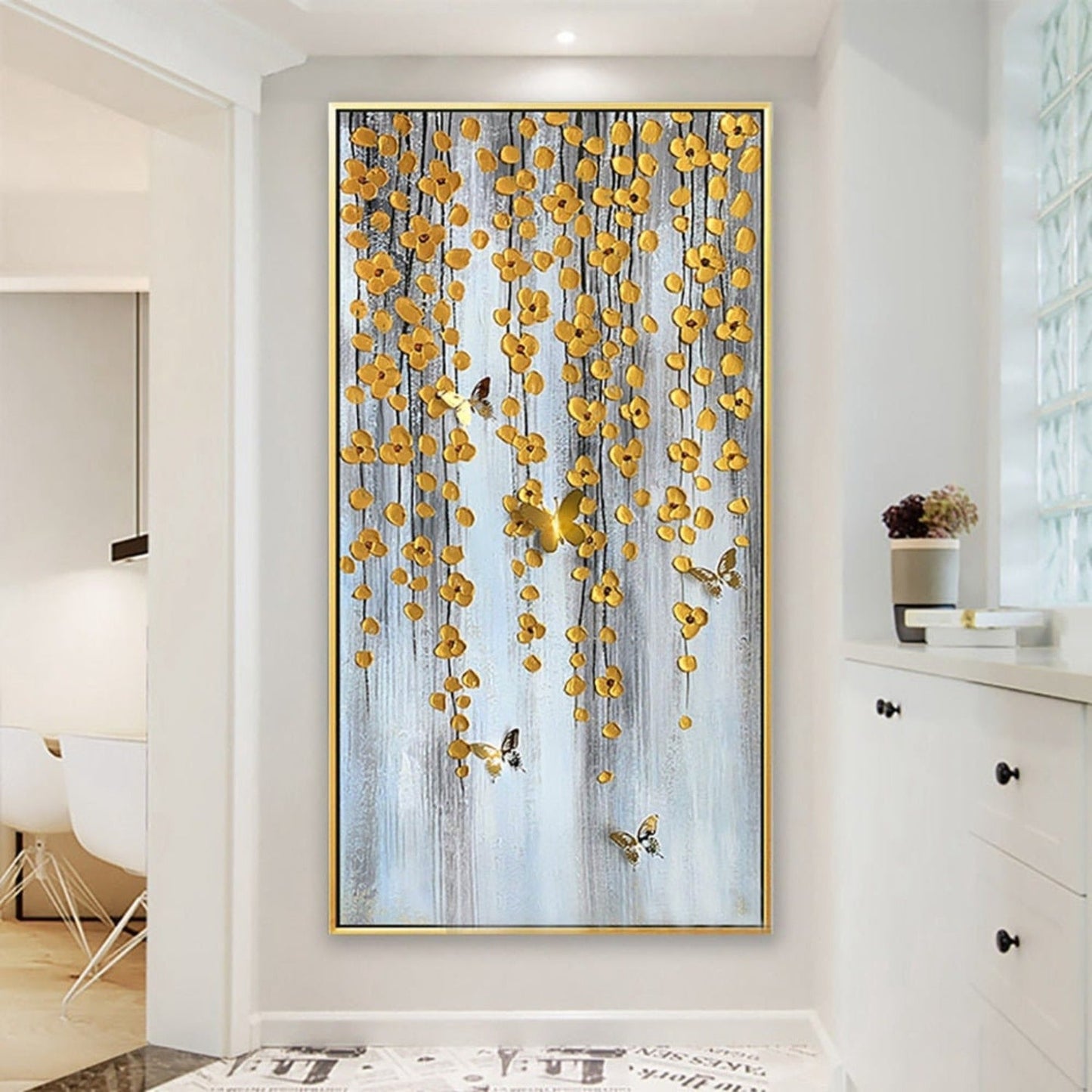 Golden Flowers 100% Hand Painted Wall Hanging Art