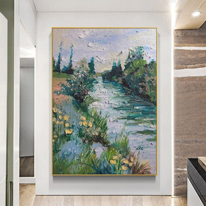 Beautiful River Side 100% Hand Painted Wall Decor