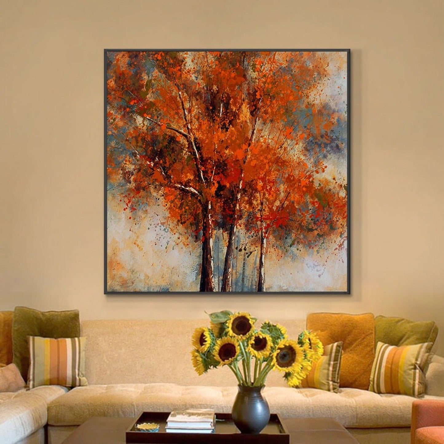 Acrylic Autumn Birch Trees Contemporary Painting