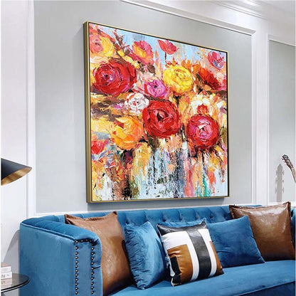 Colourful Blooming Roses Textured Floral Painting