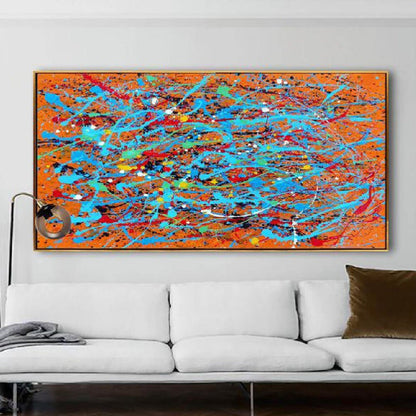 Large Colourful Abstract Pollock Style Replica Oil Painting