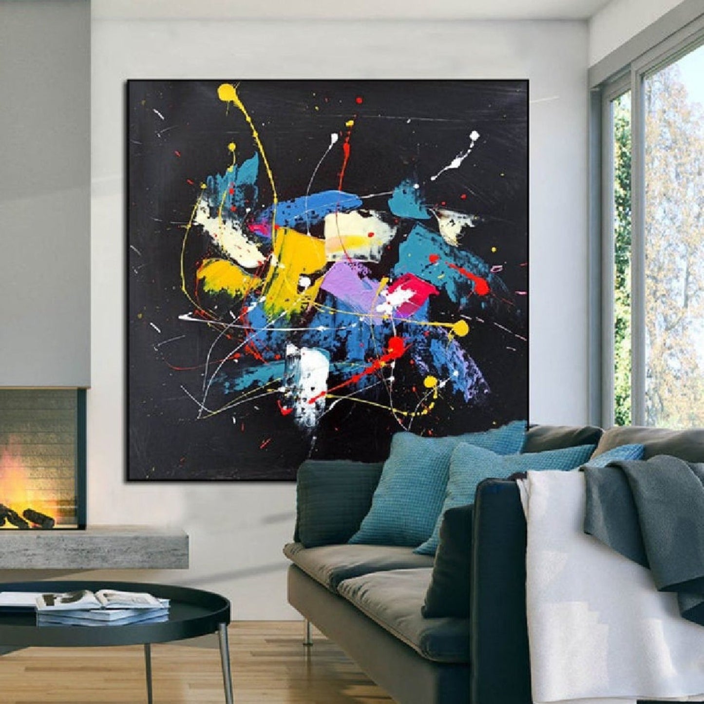 Abstract Black Iconic Jackson Inspired Pollock Oil Painting