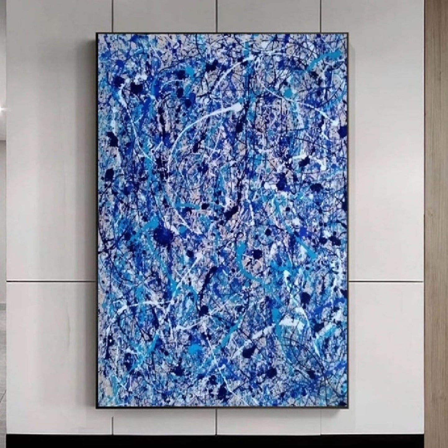 Abstract Blue 100% Hand Painted Pollock-influenced Art