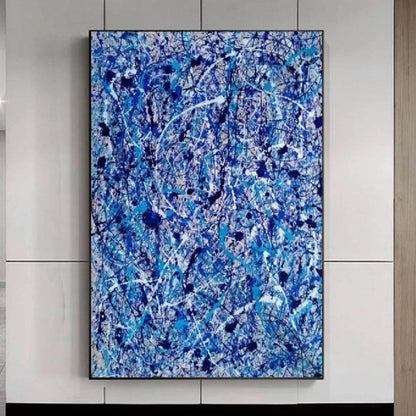 Abstract Blue 100% Hand Painted Pollock-influenced Art