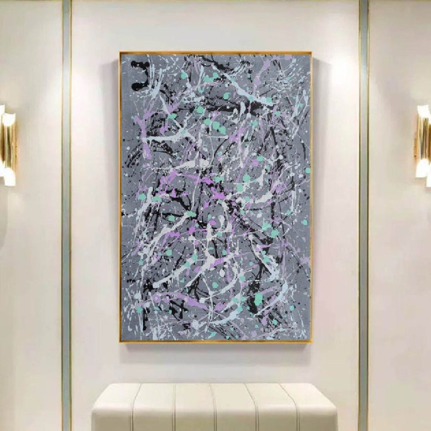 Grey Drip Style 100% Hand Painted Pollock Style Replica Art