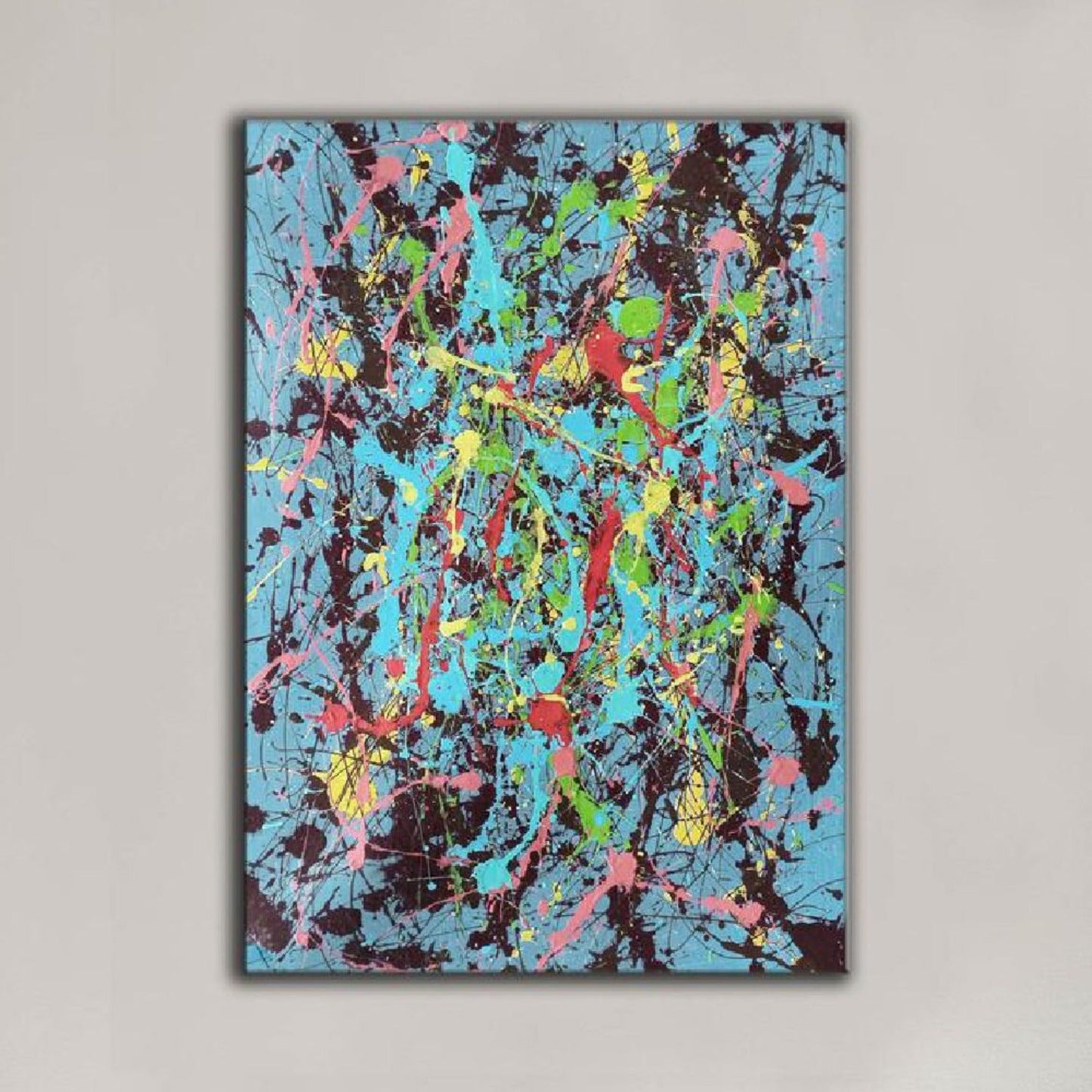 Modern Blue Splatter Oil Painting in The Vein of Pollock