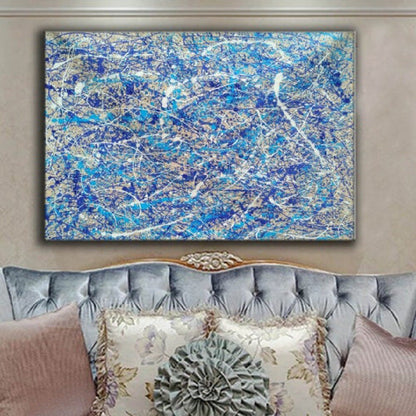 Jackson Pollock Inspired Blue Acrylic Modern Art