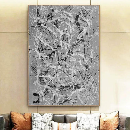 Grey 100% Hand Painted Jackson Pollock Style Inspired Artwork