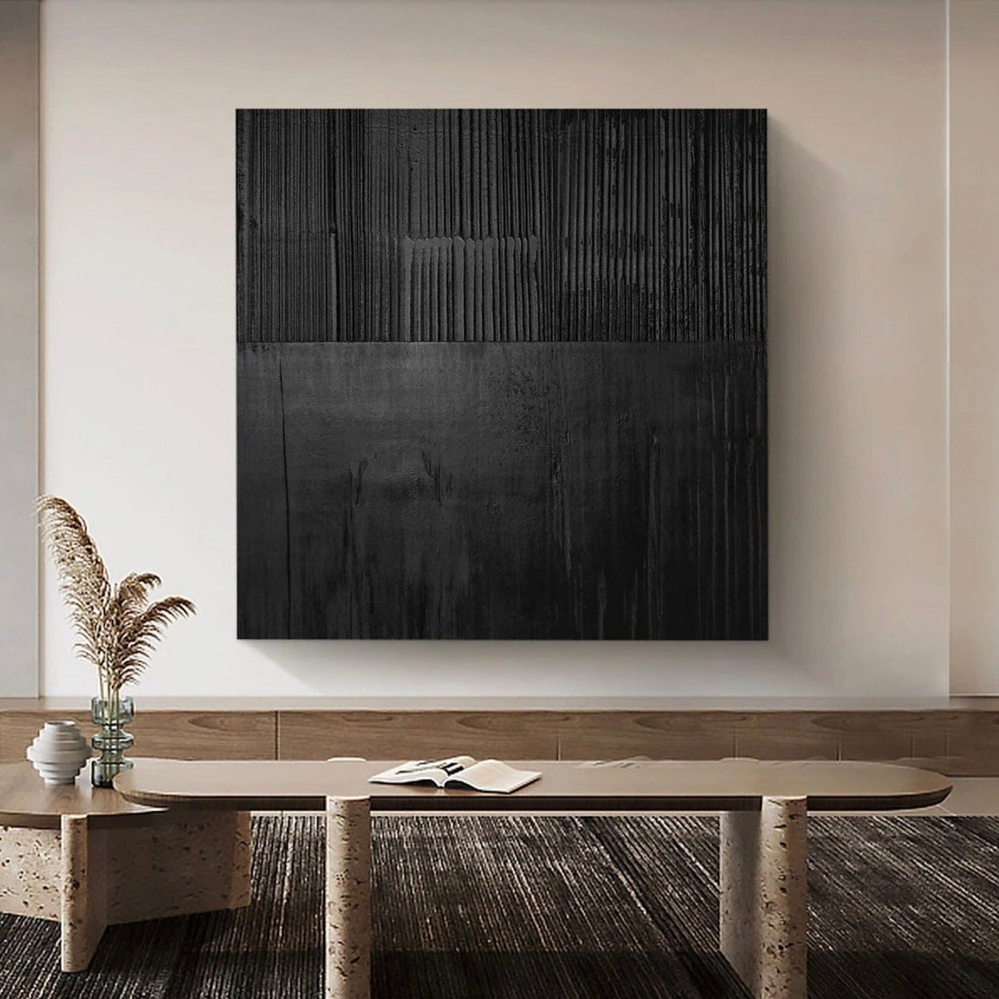 Acrylic Black Textured Minimalist Pattern Painting