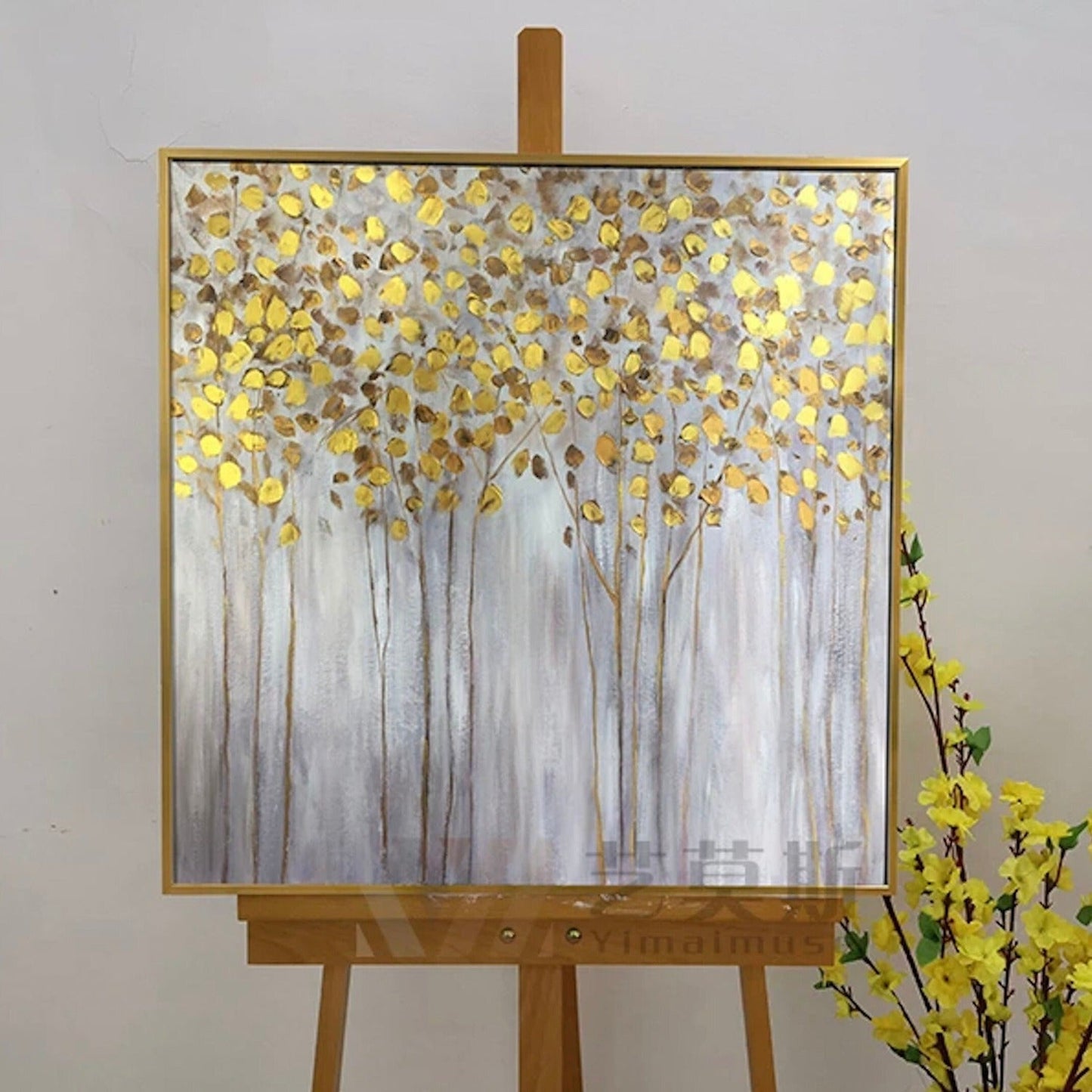 Abstract Contemporary Autumn Gold Forest Painting