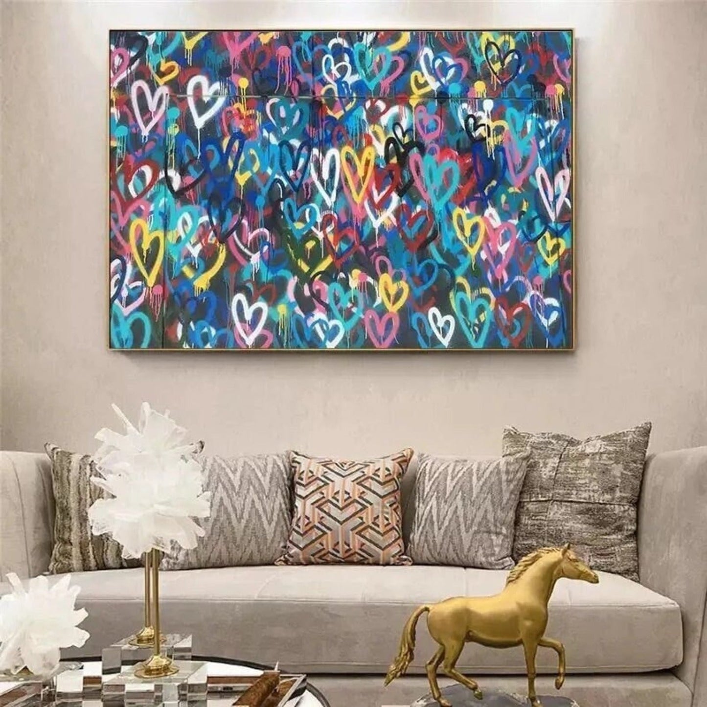 Graffiti Colourful Love Hearts Banksy Canvas Art