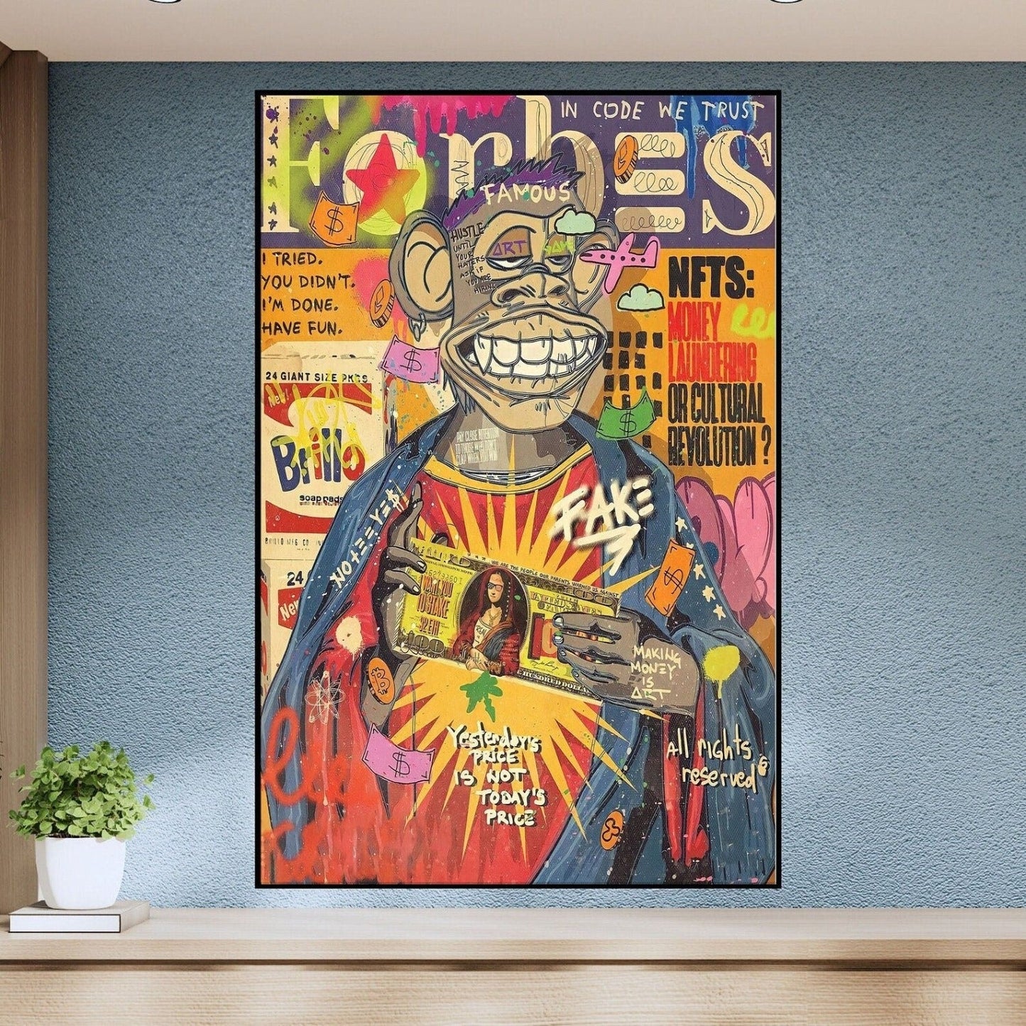 Large Graffiti Ape NFTS 100% Hand Painted Pop Art