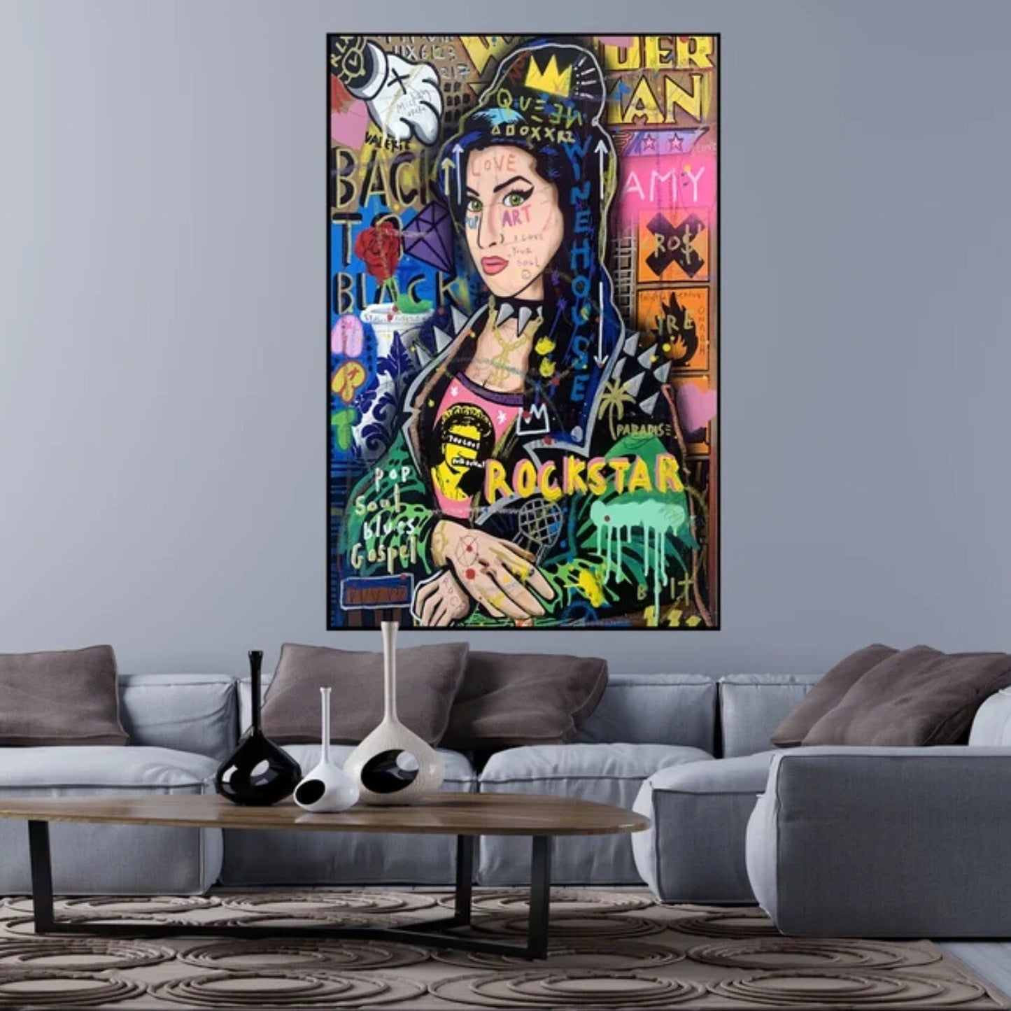 Banksy Style Colourful Amy Winehouse Pop Art Painting