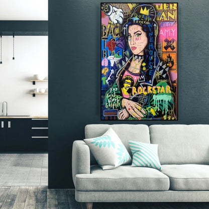 Banksy Style Colourful Amy Winehouse Pop Art Painting