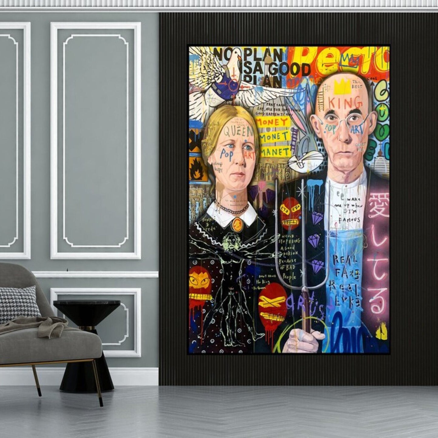 American Gothic 100% Hand Painted Graffiti Pop Art