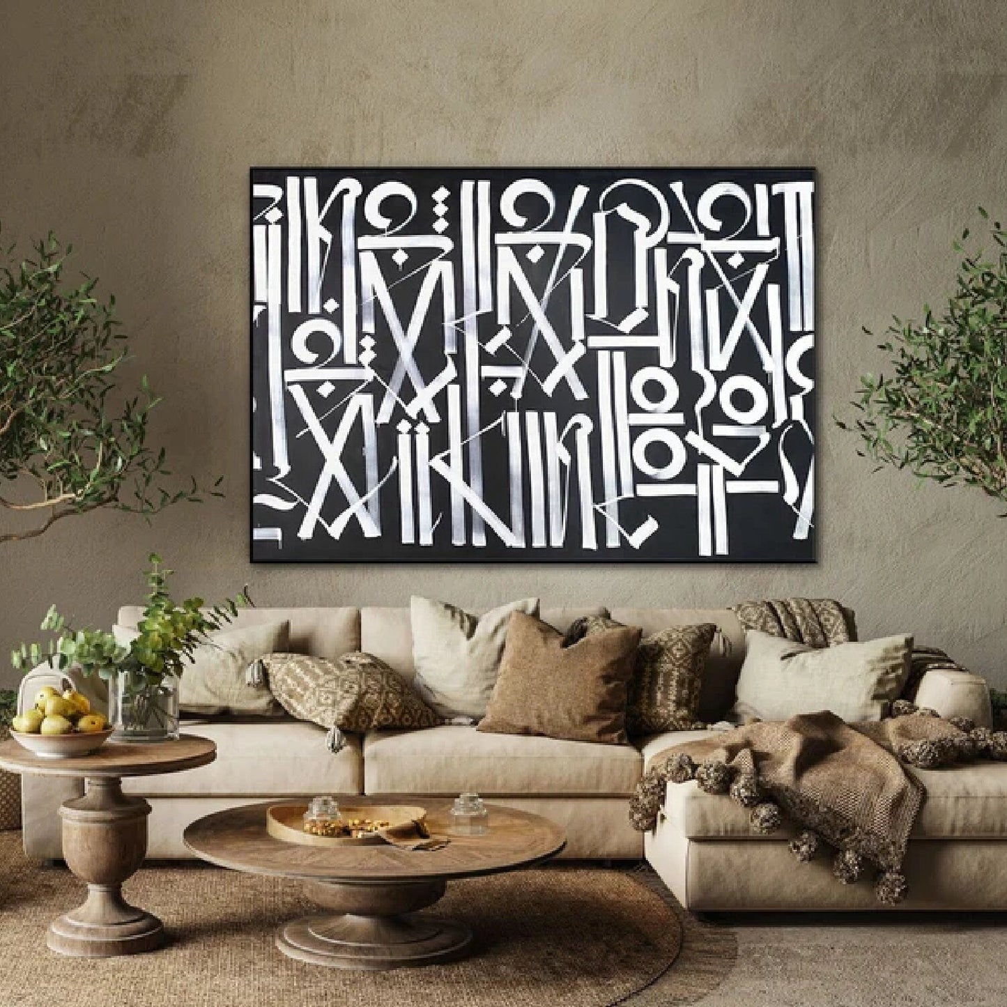 Black and White Retna Replica Calligraffiti Oil Painting