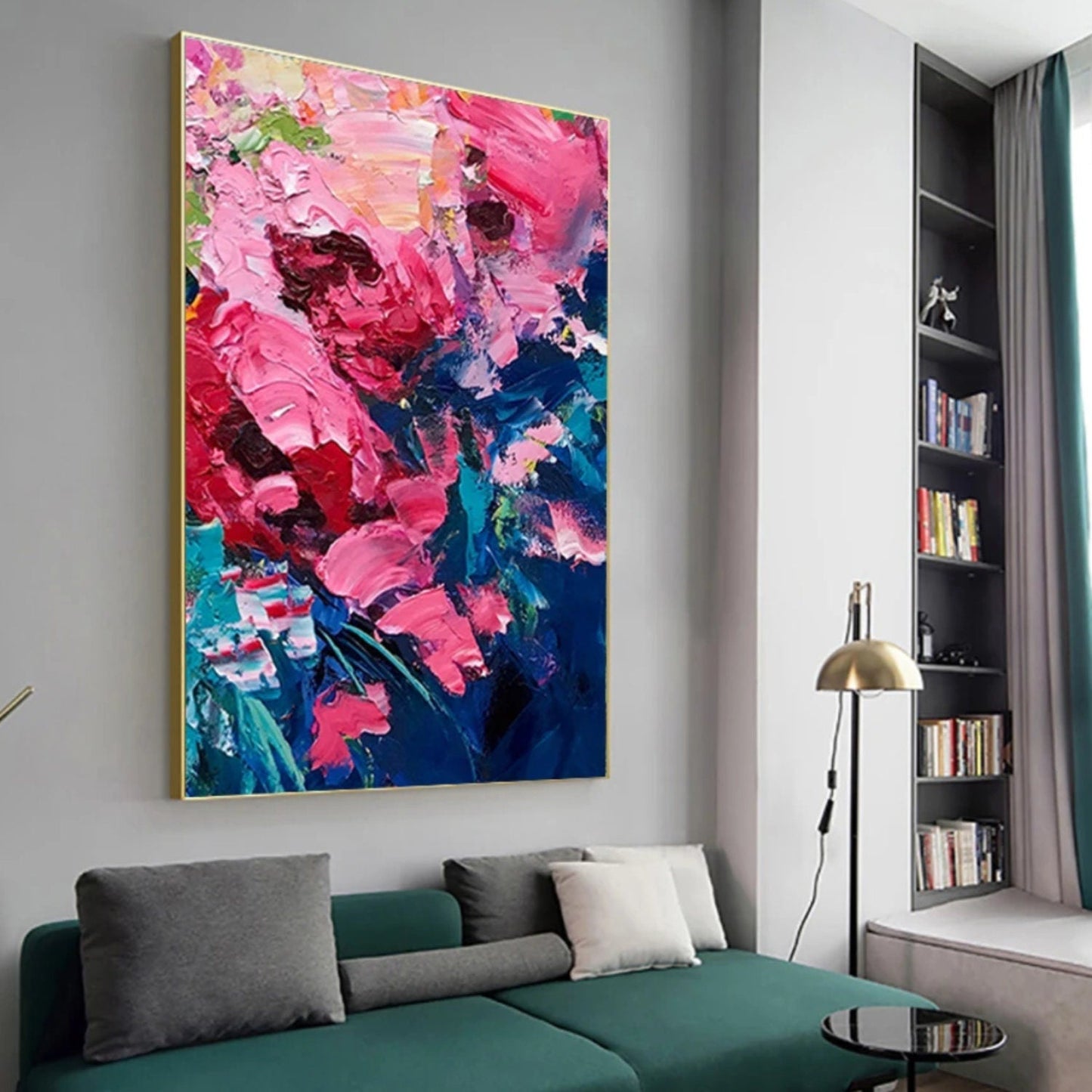 Pink Blue Heavy Textured Acrylic Palette Knife Art