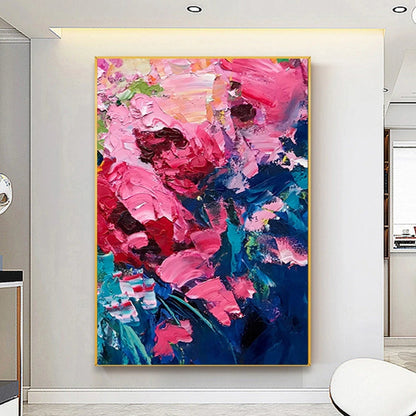 Pink Blue Heavy Textured Acrylic Palette Knife Art