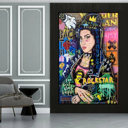 Banksy Style Colourful Amy Winehouse Pop Art Painting