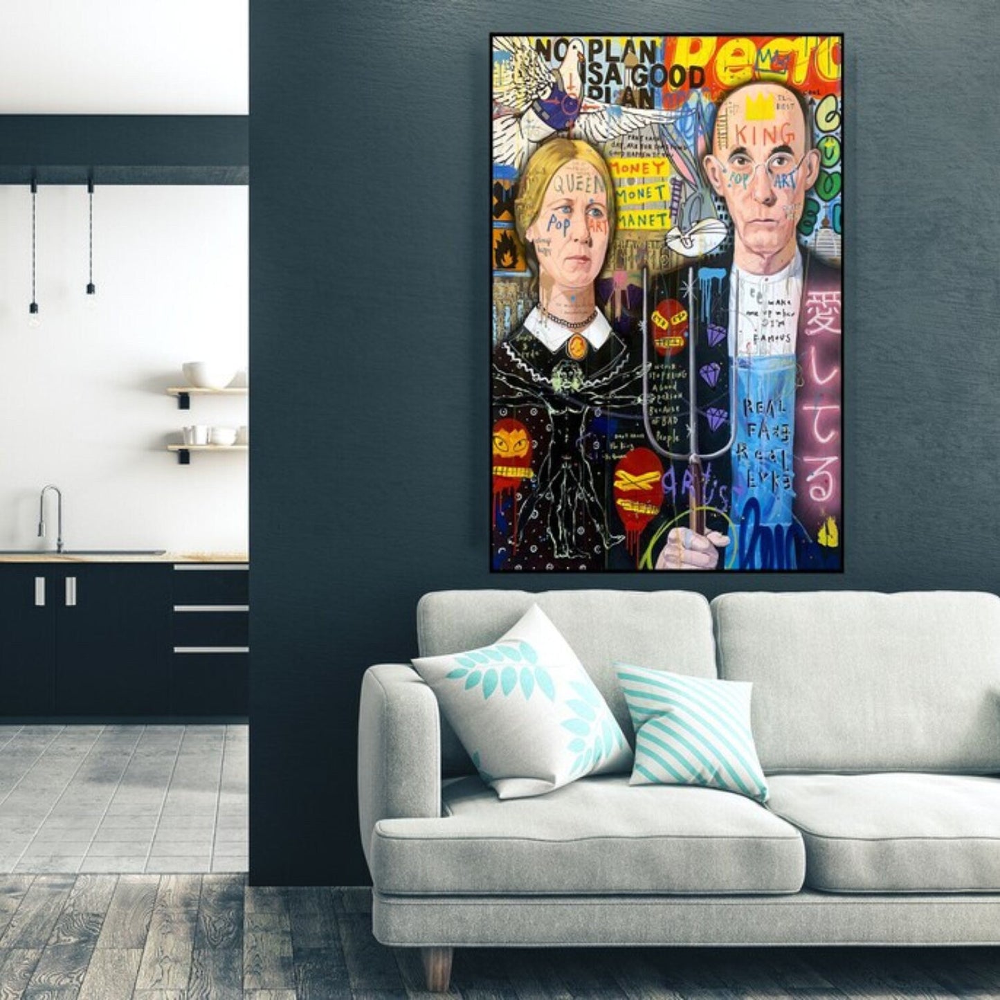 American Gothic 100% Hand Painted Graffiti Pop Art