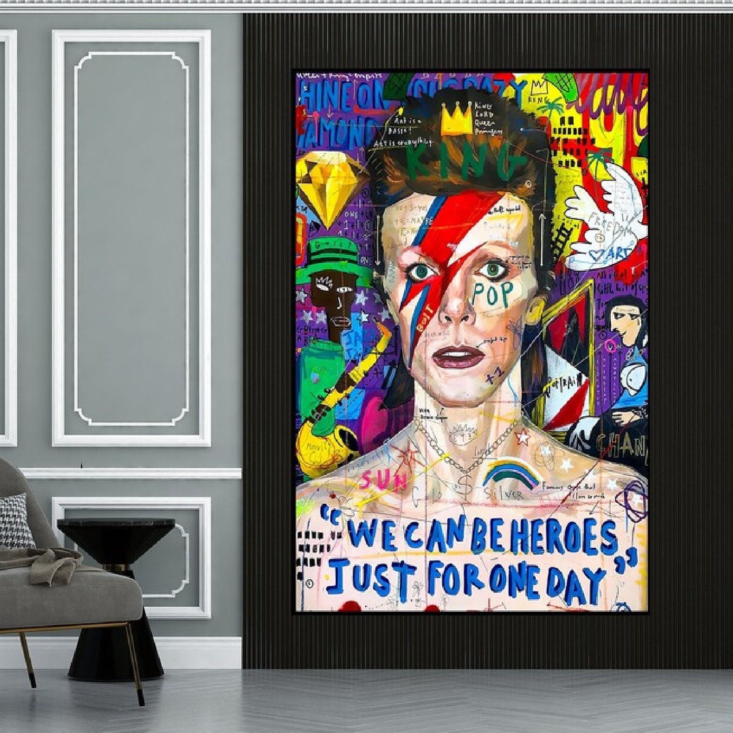 Acrylic King We Can Be Heroes Pop Art Oil Painting