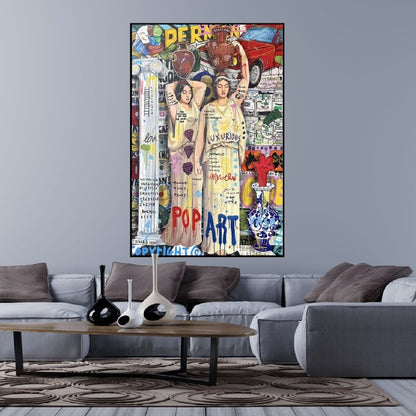 Women Carrying Vase Graffiti Pop Art Painting