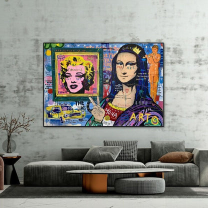 100% Hand Painted Mona Lisa Graffiti Pop Wall Art