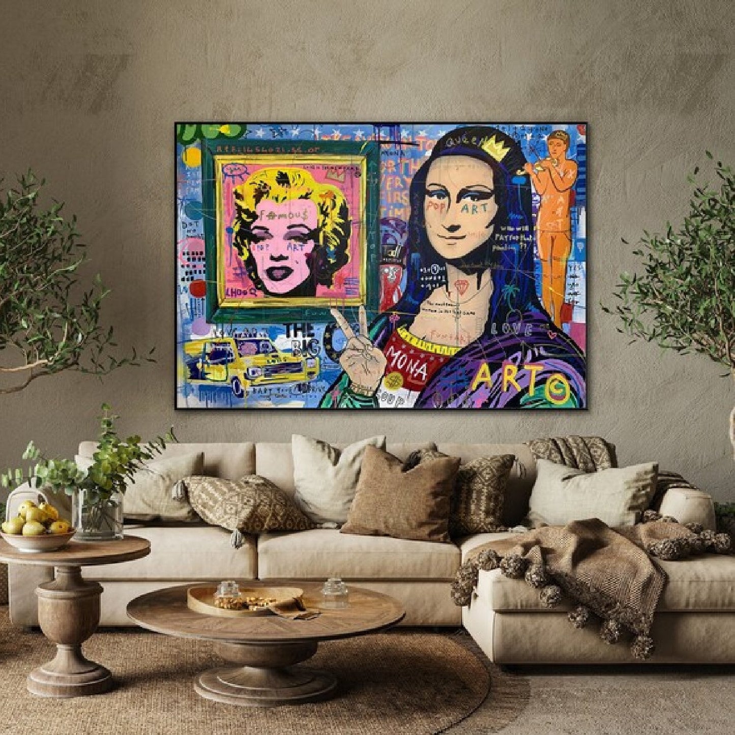 100% Hand Painted Mona Lisa Graffiti Pop Wall Art